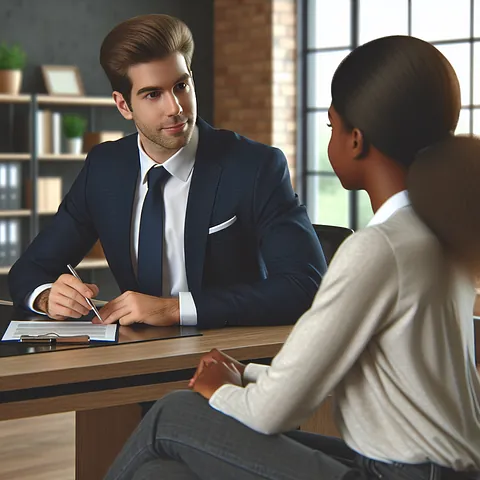 Realistic stock image of insurance agent assisting client